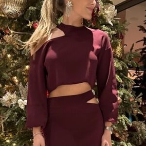 Michael Costello × REVOLVE Asym Cut Out Dolman Sweater in Plum